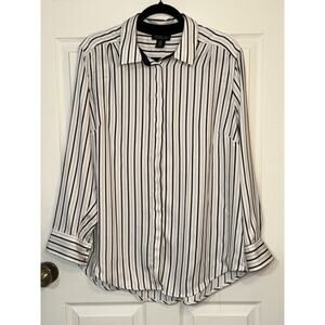 Rachel Zoe Top Women’s 1X Black Gray Striped Button Up Preppy Academia Business